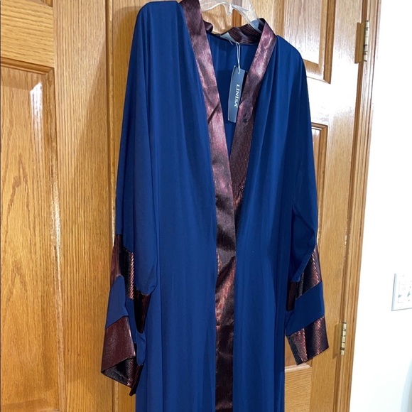 Abaya Dress Size 16 / 18 Middle Eastern Navy Blue Long Sleeves Maxi Kaftan NEW - Picture 2 of 7